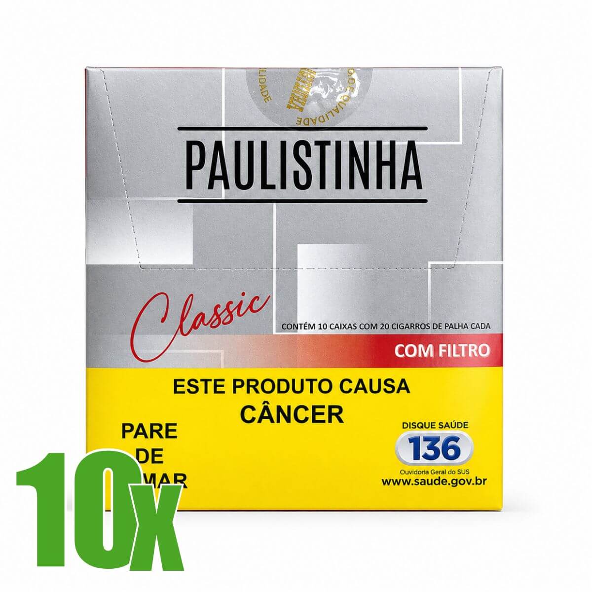 Cigarro de Palha Paulistinha Classic c/ filtro - Kit C/10 Displays
