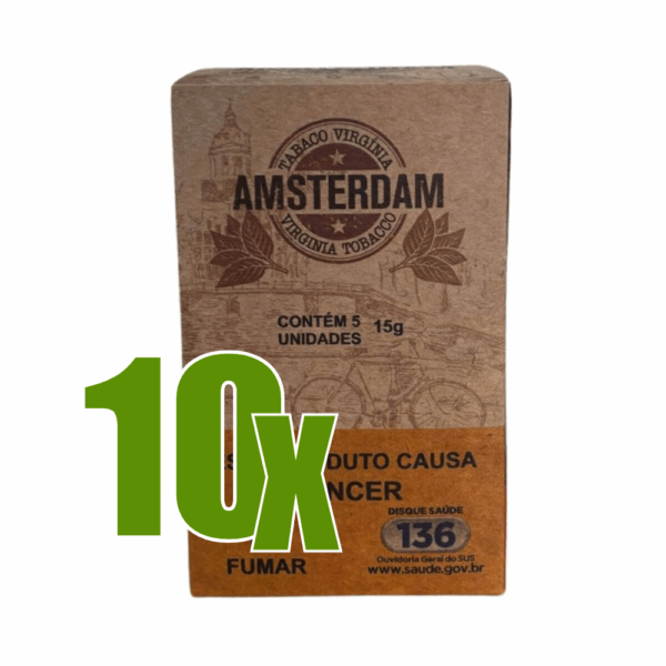 Tabaco/Fumo Natural Amsterdam Organico P/ Cigarro C/15g - Kit C/10 Displays