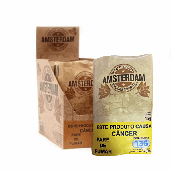 Tabaco/Fumo Natural Amsterdam Organico P/ Cigarro C/15g - Display C/5 Bags