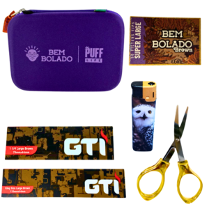 Kit c/ Case Puff x Bem bolado Seda GTI Piteira Tesoura e Isqueiro