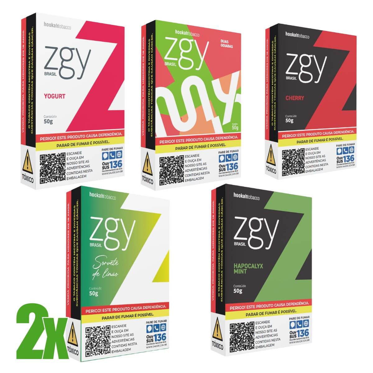 Essência Narguile ZGY Cherry, Sorvete de Limão, Yogurt, Duas Goiabas, Hapocalyx Mint - Kit C/10