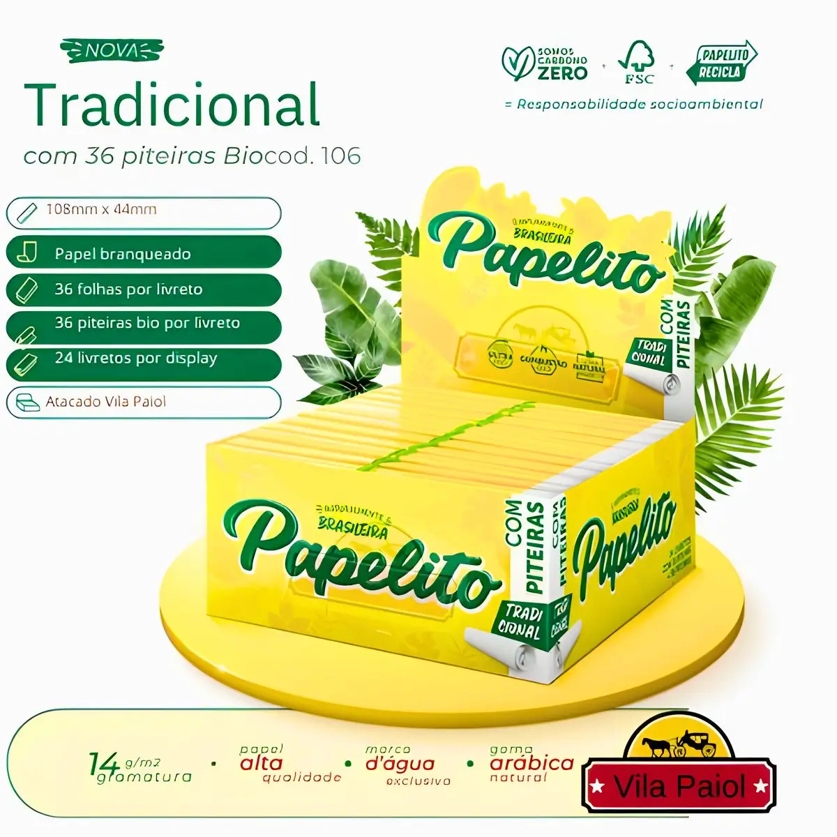 Seda Papelito Tradicional King Size c/ Piteira - Display C/24 Livretos - Imagem 5