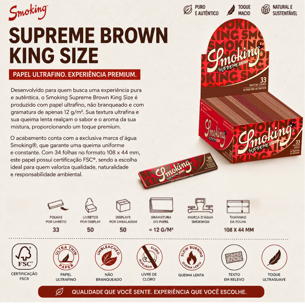 Seda Smoking Supreme Brown King Size - Display C/50 Livretos - Imagem 2