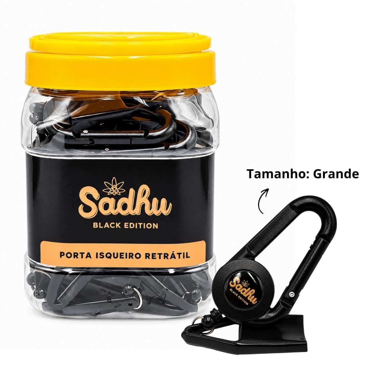 Porta Isqueiro Mosquetão Retrátil Sadhu Grande Black Edition - Display C/30 Unidades - Imagem 2